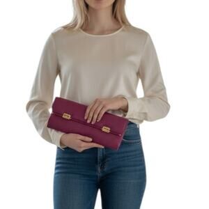 Fendi Forever Pink Leather Fold Over Clutch Bag Gold FF Logo Women's One Size